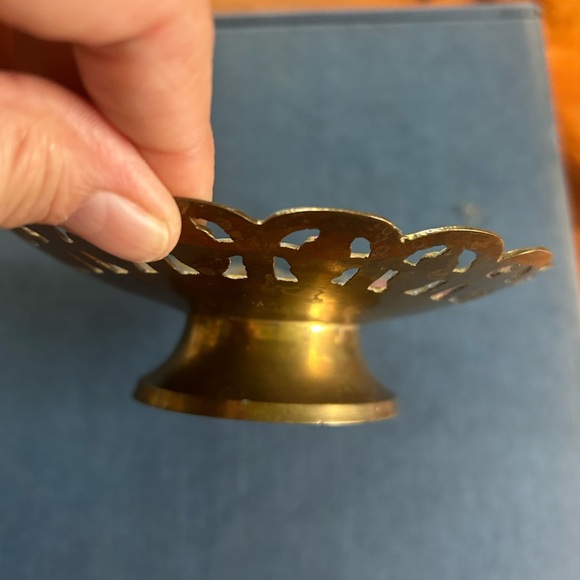 Vintage 5 In Closseine Pedestal Trinket Dish Lace Edge Orange Blue Green - Picture 5 of 8